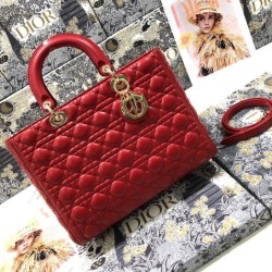 AAAAA Replica Dior Large Lady Dior quilted lambskin cannage bag red Fake Clone