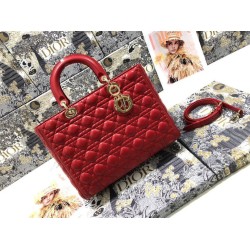 AAAAA Replica Dior Large Lady Dior quilted lambskin cannage bag red Fake Clone