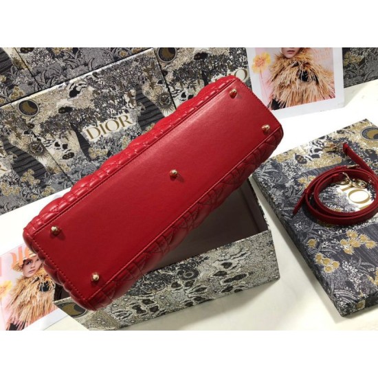 AAAAA Replica Dior Large Lady Dior quilted lambskin cannage bag red Fake Clone
