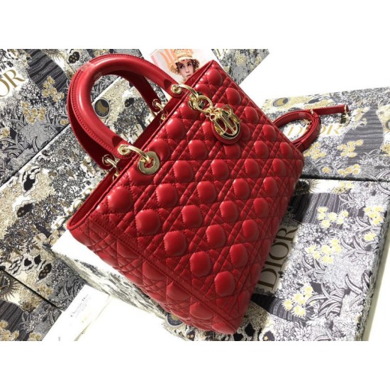 AAAAA Replica Dior Large Lady Dior quilted lambskin cannage bag red Fake Clone