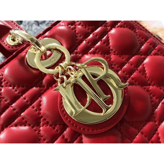 AAAAA Replica Dior Large Lady Dior quilted lambskin cannage bag red Fake Clone