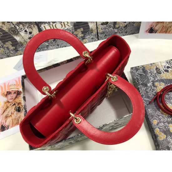 AAAAA Replica Dior Large Lady Dior quilted lambskin cannage bag red Fake Clone