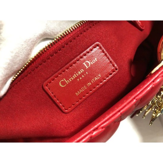 AAAAA Replica Dior Large Lady Dior quilted lambskin cannage bag red Fake Clone