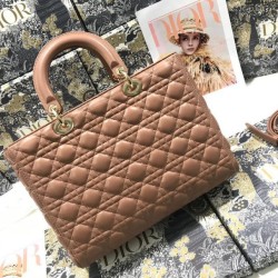 AAAAA Replica Dior Large Lady Dior quilted lambskin cannage bag brown Fake Clone
