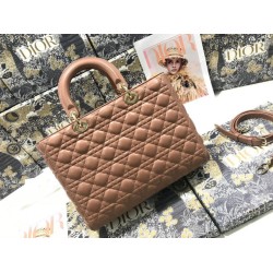 AAAAA Replica Dior Large Lady Dior quilted lambskin cannage bag brown Fake Clone