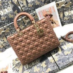 AAAAA Replica Dior Large Lady Dior quilted lambskin cannage bag brown Fake Clone