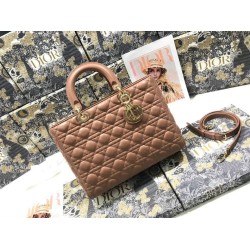 AAAAA Replica Dior Large Lady Dior quilted lambskin cannage bag brown Fake Clone