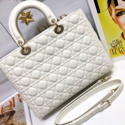 AAAAA Replica Dior Large Lady Dior quilted lambskin cannage bag white Fake Clone