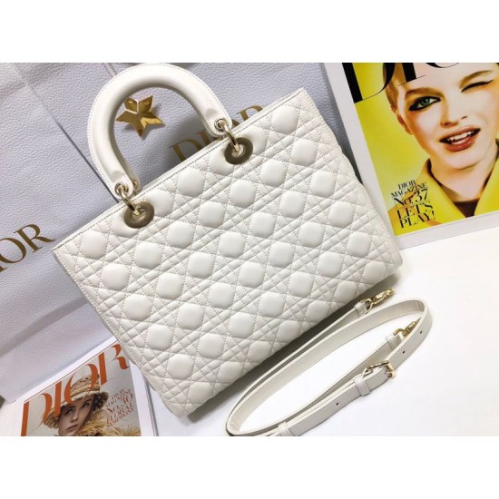 AAAAA Replica Dior Large Lady Dior quilted lambskin cannage bag white Fake Clone