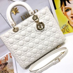 AAAAA Replica Dior Large Lady Dior quilted lambskin cannage bag white Fake Clone