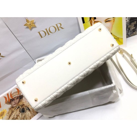 AAAAA Replica Dior Large Lady Dior quilted lambskin cannage bag white Fake Clone