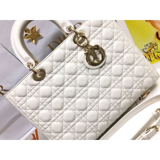 AAAAA Replica Dior Large Lady Dior quilted lambskin cannage bag white Fake Clone