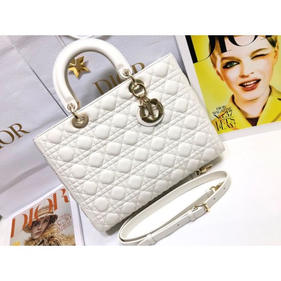 AAAAA Replica Dior Large Lady Dior quilted lambskin cannage bag white Fake Clone