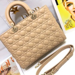 AAAAA Replica Dior Large Lady Dior quilted lambskin cannage bag camel Fake Clone