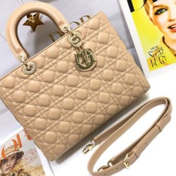 AAAAA Replica Dior Large Lady Dior quilted lambskin cannage bag camel Fake Clone