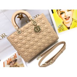 AAAAA Replica Dior Large Lady Dior quilted lambskin cannage bag camel Fake Clone