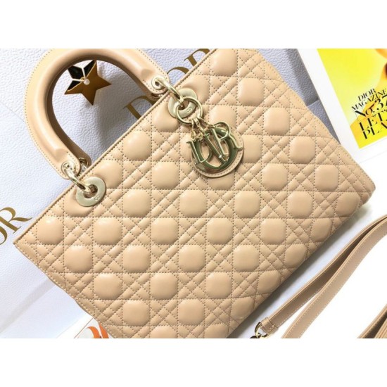 AAAAA Replica Dior Large Lady Dior quilted lambskin cannage bag camel Fake Clone