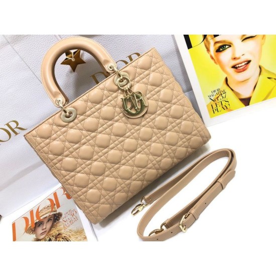 AAAAA Replica Dior Large Lady Dior quilted lambskin cannage bag camel Fake Clone