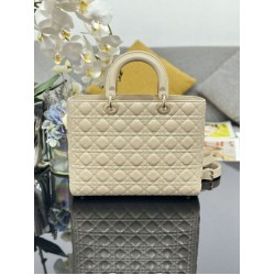 AAAAA Replica Dior Lady Dior Large Quilted Lambskin Cannage Bag Beige Fake Clone