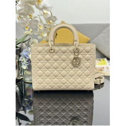 AAAAA Replica Dior Lady Dior Large Quilted Lambskin Cannage Bag Beige Fake Clone