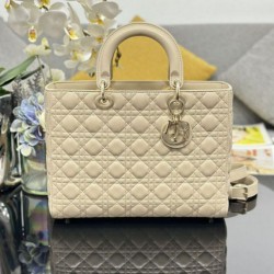 AAAAA Replica Dior Lady Dior Large Quilted Lambskin Cannage Bag Beige Fake Clone
