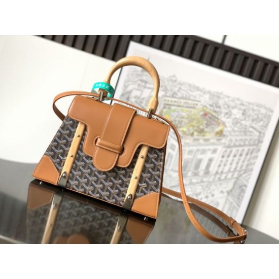 AAAAA Replica Goyard Saigon PM brown structured handbag Fake Clone