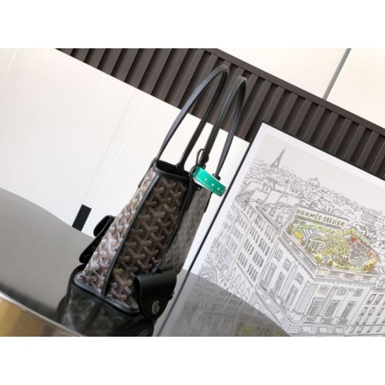AAAAA Replica Goyard Anjou Saint Louis Mini Goyardine canvas black calfskin tote bag Fake Clone