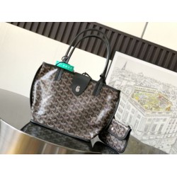 AAAAA Replica Goyard Anjou Saint Louis Mini Goyardine canvas black calfskin tote bag Fake Clone