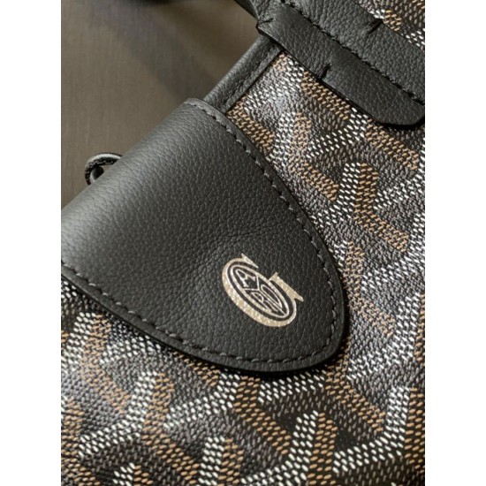 AAAAA Replica Goyard Anjou Saint Louis Mini Goyardine canvas black calfskin tote bag Fake Clone