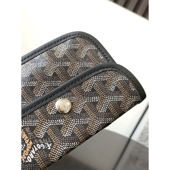 AAAAA Replica Goyard Anjou Saint Louis Mini Goyardine canvas black calfskin tote bag Fake Clone