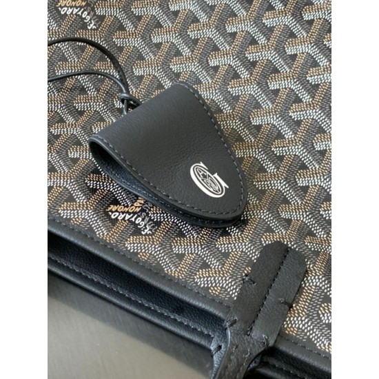 AAAAA Replica Goyard Anjou Saint Louis Mini Goyardine canvas black calfskin tote bag Fake Clone