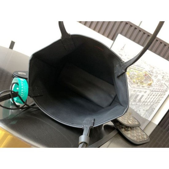 AAAAA Replica Goyard Anjou Saint Louis Mini Goyardine canvas black calfskin tote bag Fake Clone