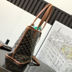 AAAAA Replica Goyard Anjou Saint Louis Mini goyardine canvas brown calfskin tote bag Fake Clone