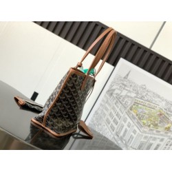 AAAAA Replica Goyard Anjou Saint Louis Mini goyardine canvas brown calfskin tote bag Fake Clone