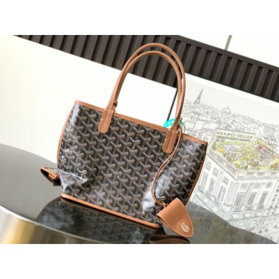 AAAAA Replica Goyard Anjou Saint Louis Mini goyardine canvas brown calfskin tote bag Fake Clone
