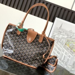 AAAAA Replica Goyard Anjou Saint Louis Mini goyardine canvas brown calfskin tote bag Fake Clone