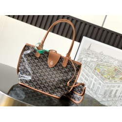 AAAAA Replica Goyard Anjou Saint Louis Mini goyardine canvas brown calfskin tote bag Fake Clone