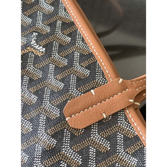 AAAAA Replica Goyard Anjou Saint Louis Mini goyardine canvas brown calfskin tote bag Fake Clone