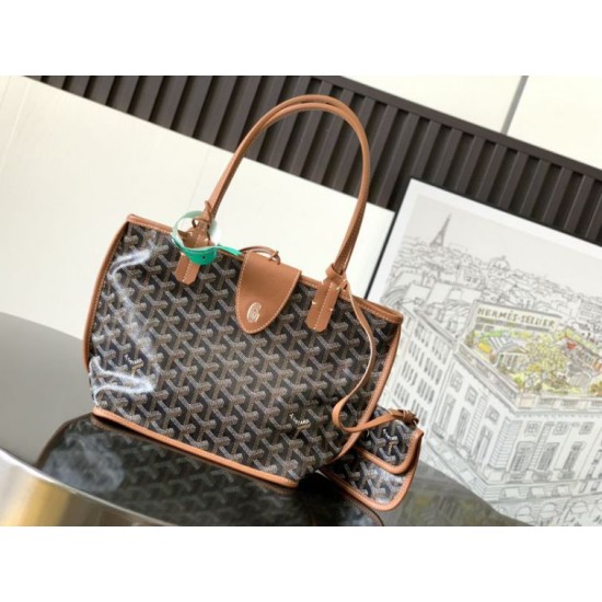 AAAAA Replica Goyard Anjou Saint Louis Mini goyardine canvas brown calfskin tote bag Fake Clone