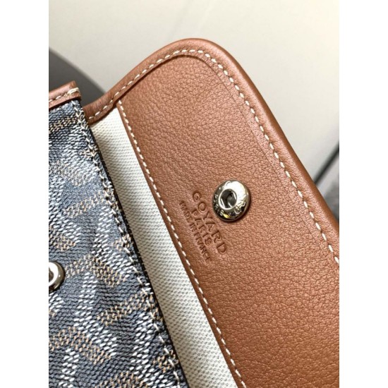AAAAA Replica Goyard Anjou Saint Louis Mini goyardine canvas brown calfskin tote bag Fake Clone