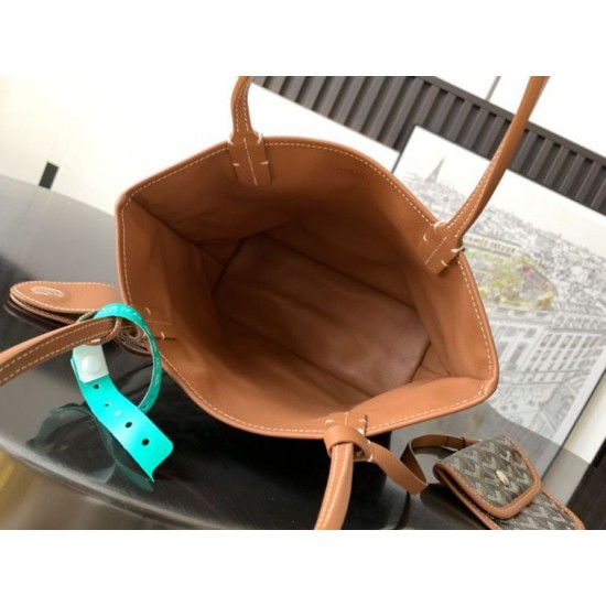 AAAAA Replica Goyard Anjou Saint Louis Mini goyardine canvas brown calfskin tote bag Fake Clone