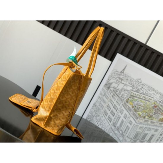 AAAAA Replica Goyard Anjou Saint Louis Mini Goyard canvas calfskin tote bag Yellow Fake Clone