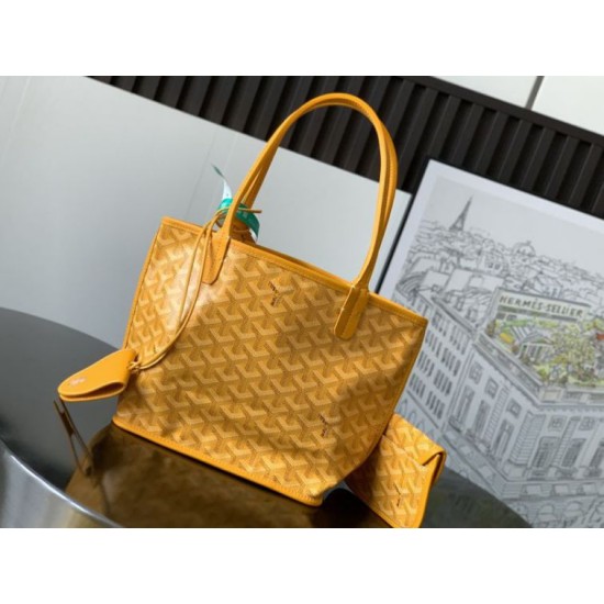 AAAAA Replica Goyard Anjou Saint Louis Mini Goyard canvas calfskin tote bag Yellow Fake Clone