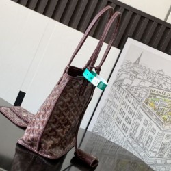 AAAAA Replica Goyard Anjou Saint Louis Mini Goyardine Canvas Calfskin Tote Bag Burgundy Fake Clone