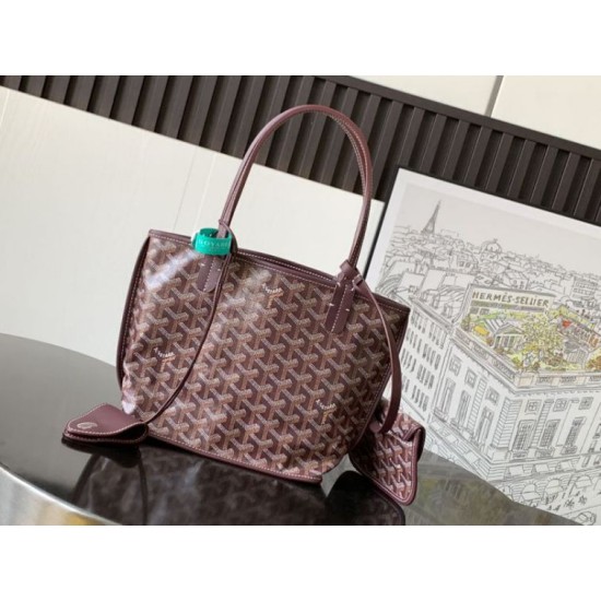 AAAAA Replica Goyard Anjou Saint Louis Mini Goyardine Canvas Calfskin Tote Bag Burgundy Fake Clone