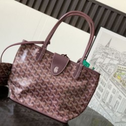 AAAAA Replica Goyard Anjou Saint Louis Mini Goyardine Canvas Calfskin Tote Bag Burgundy Fake Clone
