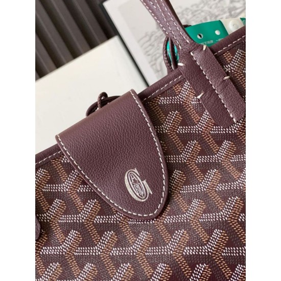 AAAAA Replica Goyard Anjou Saint Louis Mini Goyardine Canvas Calfskin Tote Bag Burgundy Fake Clone