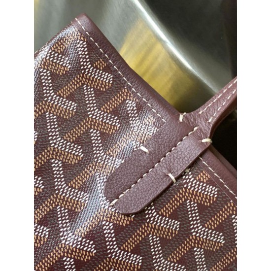AAAAA Replica Goyard Anjou Saint Louis Mini Goyardine Canvas Calfskin Tote Bag Burgundy Fake Clone