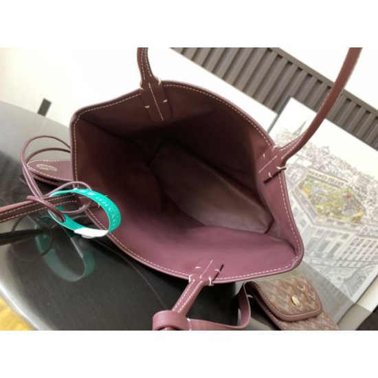 AAAAA Replica Goyard Anjou Saint Louis Mini Goyardine Canvas Calfskin Tote Bag Burgundy Fake Clone