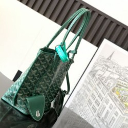 AAAAA Replica Goyard Anjou Saint Louis Mini Goyard canvas calfskin tote bag Green Fake Clone